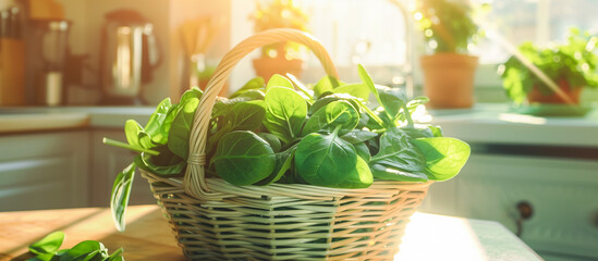 a basket filled fresh spinach leaves vegetable