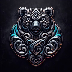 3d bear logo carving and engraving on dark background