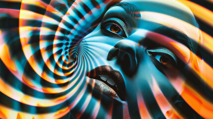 The face of a woman in a psychedelic image - obrazy, fototapety, plakaty