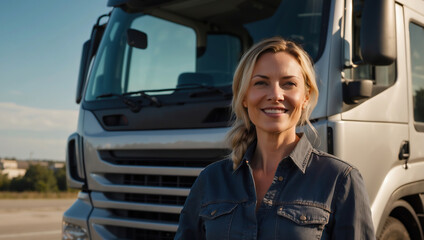 Selbstbewusste weibliche LKW-Fahrerin vor ihrem Lastwagen - Professionalität und Vielfalt