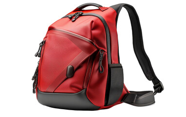 A vibrant red backpack stands out against a sleek black strap, ready for any journey ahead