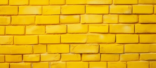 A detailed closeup shot of a vibrant yellow brick wall showcasing the intricate brickwork and texture of the material property