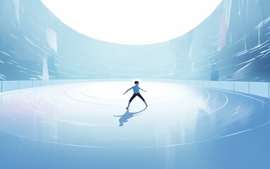Wide angle view of figure skating on ice. high energy. illustration. White background 