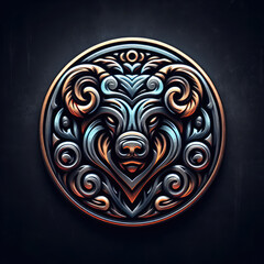 3d goat logo carving and engraving on dark background