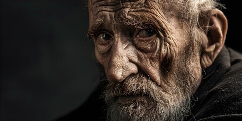 An elderly sage with a weathered face gazes into the distance with a contemplative expression. Concept Character Portraits, Wise Elderly, Contemplative Gaze, Thoughtful Expression