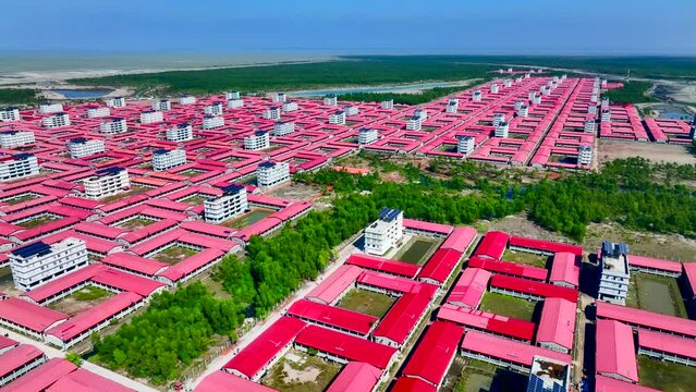 The Rohingya refugee camp on Vashanchar Island in Bangladesh Aerial view