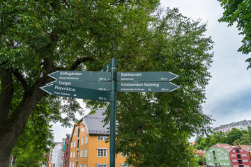 Signpost in Trondheim in Norway - 771690512
