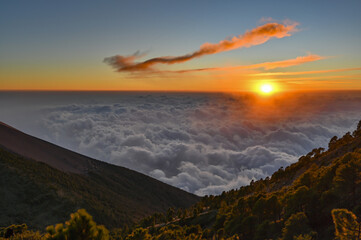Sunset views of Volcan de Fuego from Acatenango.