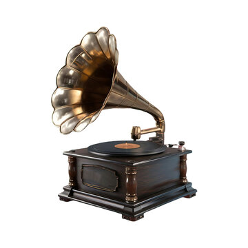Gramophone vintage music player png isolated on transparent background