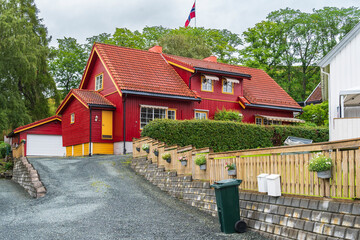 Traditional Wooden House in Trondheim in Norway - 771690769