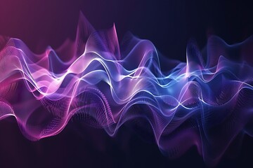 : A complex, pulsating audio waveform in deep blues, purples, and blacks