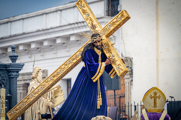 Procession for Lent on the streets of Antigua, Guatemala. - obrazy, fototapety, plakaty