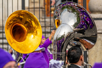 Procession for Lent on the streets of Antigua, Guatemala.