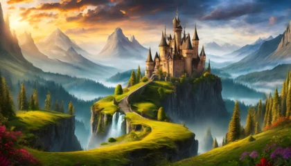 Deurstickers Fantasy fairy tale castle land.. © Bill
