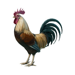 Fototapeta premium Rooster cock realistic illustration side view isolated on transparent background