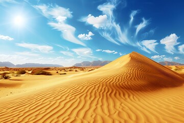 Fototapeta na wymiar : A desert scene with contrasting sand dunes and a bright blue sky,