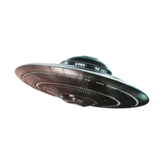 Fototapete Silver flying saucer futuristic ufo spaceship png isolated on transparent background © Pipin