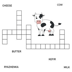 Web Farm crossword concept Cow and dairy products.