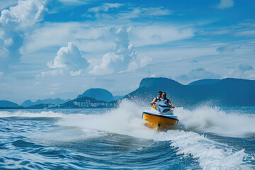 Fototapeta premium man riding a jet ski