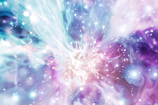 microscopic etheral close up of hydrogen particles imploding and bursting with enormous force