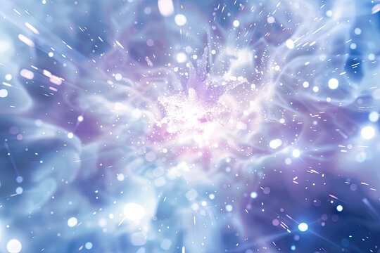 microscopic etheral close up of hydrogen particles imploding and bursting with enormous force