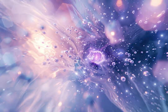 microscopic etheral close up of hydrogen particles imploding and bursting with enormous force