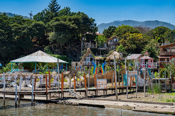 Boat docks on Lake Atitlan - obrazy, fototapety, plakaty