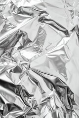 A crumpled piece of aluminum foil on a white background, the edges curled and ruffled.