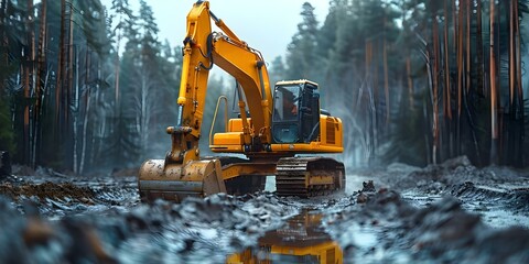Excavator digging dirt at a construction site showcasing heavy machinery in action. Concept Construction Machinery, Excavator, Dirt Digging, Heavy Equipment, Construction Site