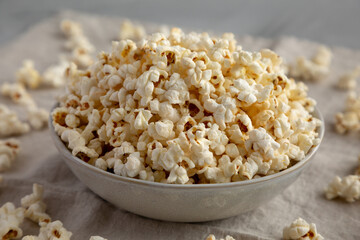 Healthy Bacon Popcorn with Salt in a Bowl, side view.