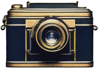 Old film camera on transparent background close-up Vintage photo Grainy texture effect for scrapbooking and collage