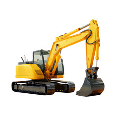 Yellow excavator excavator side view png isolated on transparent background