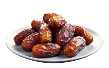 Juicy red dates nestled together on a white plate, creating a vibrant and inviting display