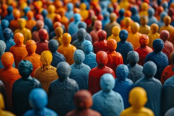 Obraz premium A dense gather of multicolored, faceless figurines creates a sense of unity and diversity, tinged with anonymity