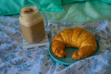 Close-up of breakfast in bed