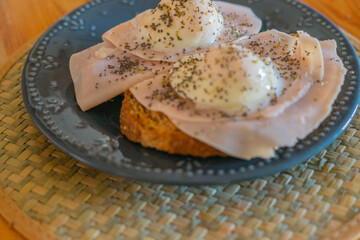 Close-up of breakfast in bed