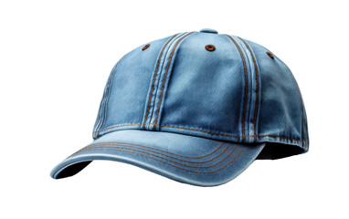 A blue baseball cap adorned with intricate stitching on the side