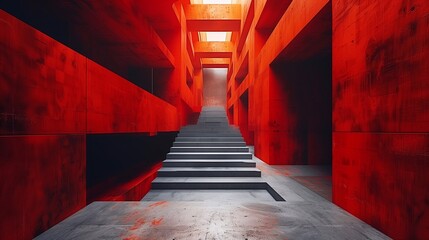 An abstract structure with red walls - obrazy, fototapety, plakaty
