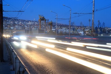 Cars rushing over the bridge in the city of Varna (Bulgaria) 