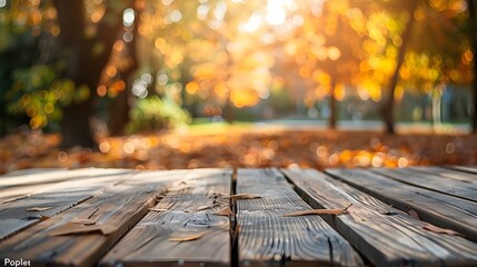 The empty wooden table top with blur background of autumns, The empty wooden table top with blur background of autum Ai generated 