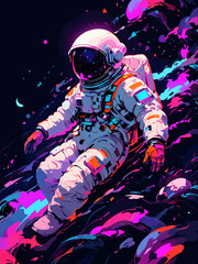 Dreamy Neon Astronaut Drifting Illustration © Mulyadi Lim