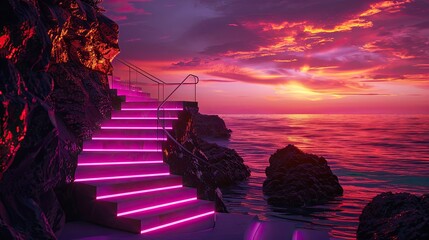 Glowing staircase after sunset