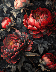 Dekoracyjna tapeta z motywem kwiatów Piwonii w stylu vintage. Generative AI