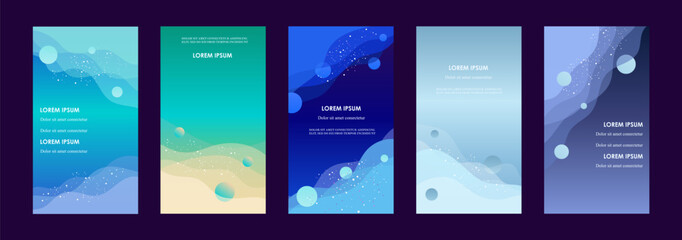 Set of summer abstract banners. Templates for stories, flyers, cards, web banners. Vector modern illustration. Gradient.