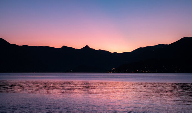 Pink Sunset in Lake Como, Milan, Italy