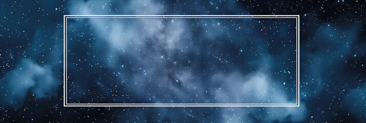A square frame on a black night sky background with stars and nebula on it.