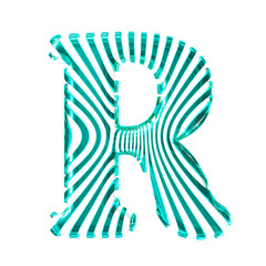 White symbol with turquoise vertical ultra-thin straps. letter r