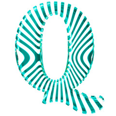 White symbol with turquoise vertical ultra-thin straps. letter q