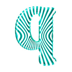 White symbol with turquoise vertical ultra-thin straps. letter q