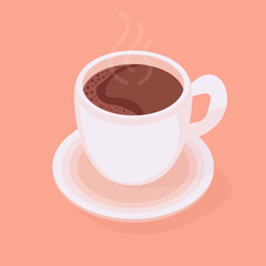 Cup  of Coffee  with smoke float up.
Flat Vector Illustration. Cup of espresso Design for Cafeteria, Posters, Banners, Cards